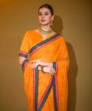 Mira Heavy Georgette Foil Print Work Saree (Orange)