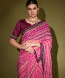Radhe Heavy Georgette Traditional Foil Print Saree (Pink)