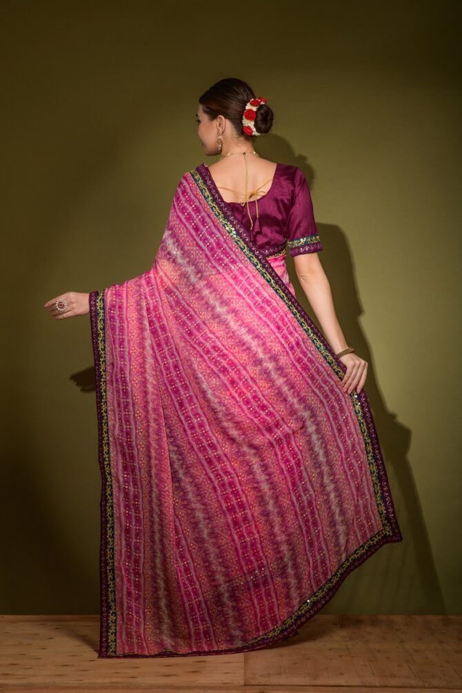 Radhe Heavy Georgette Traditional Foil Print Saree (Pink)