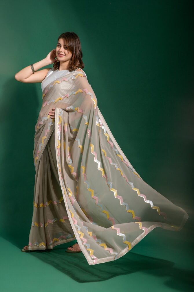 Tara Heavy Georgette Saree (Grey)
