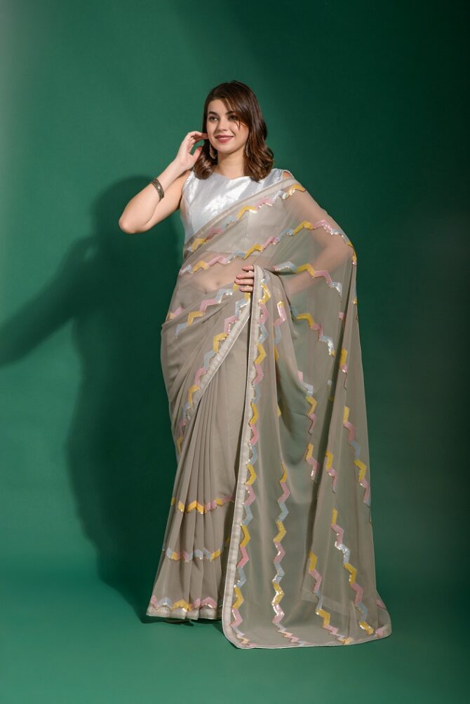 Tara Heavy Georgette Saree (Grey)