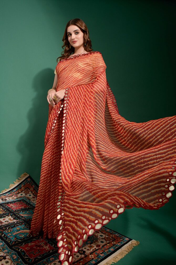 Laheriya Heavy Chiffon Printed Saree (Maroon)