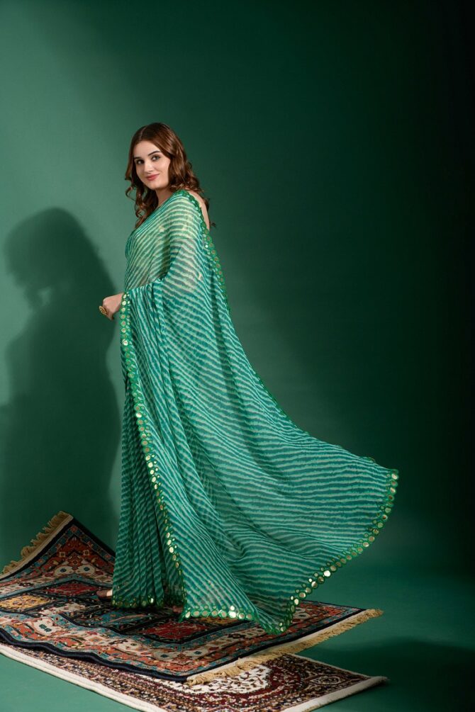 Laheriya Heavy Chiffon Printed Saree (Green)