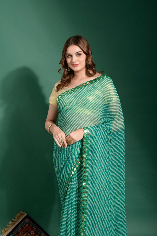 Laheriya Heavy Chiffon Printed Saree (Green)