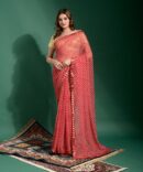 Laheriya Heavy Chiffon Printed Saree (Red)