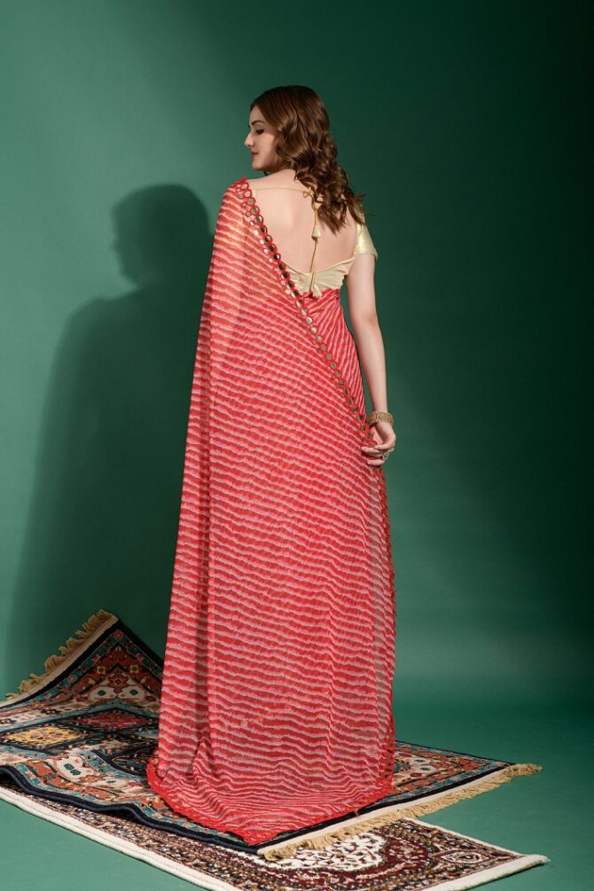 Laheriya Heavy Chiffon Printed Saree (Red)