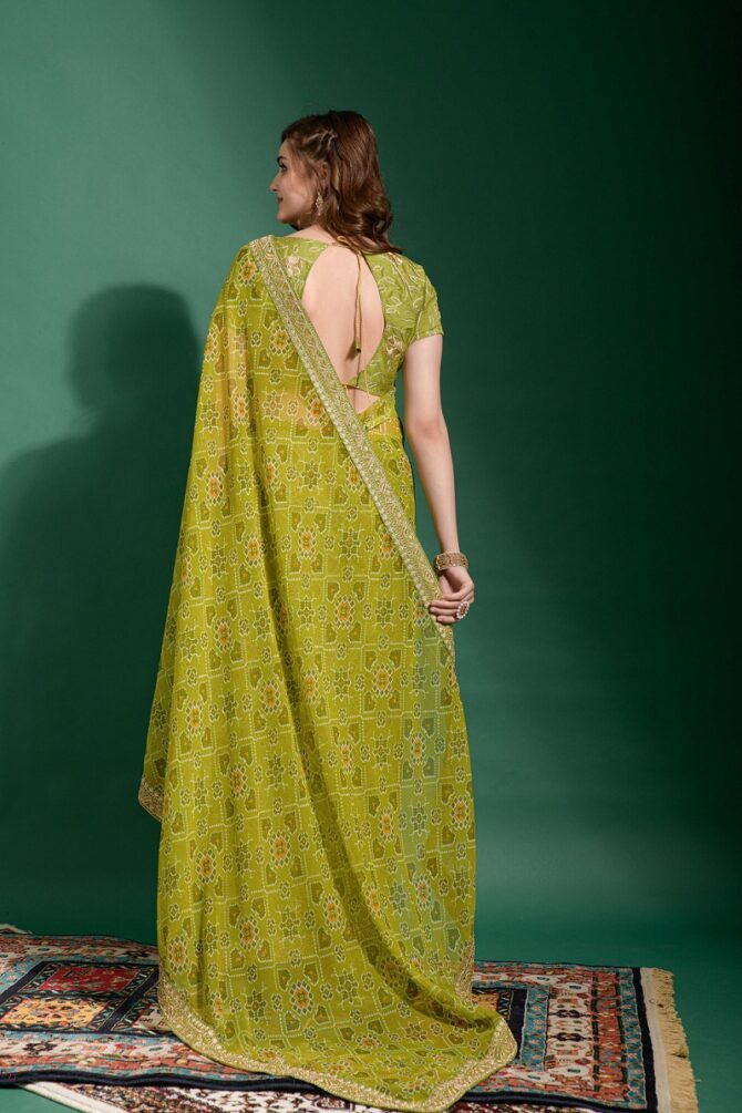 Sela Printed & Embroidery Worked Saree (Parrot Green)