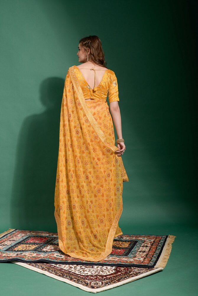 Sela Printed & Embroidery Worked Saree (Yellow)