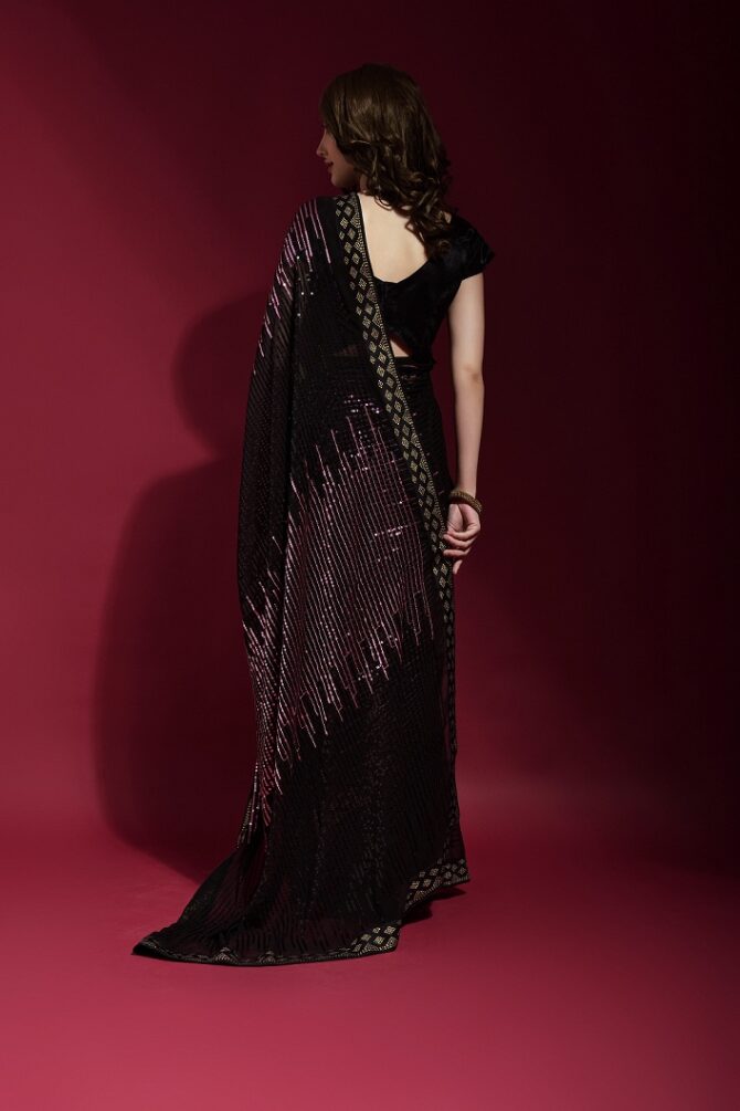 Pyramid Georgette Saree With Sequence Work (Onion)