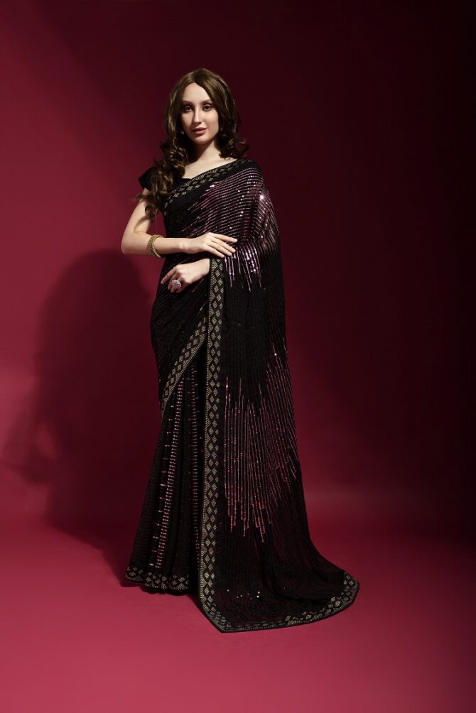 Pyramid Georgette Saree With Sequence Work (Onion)