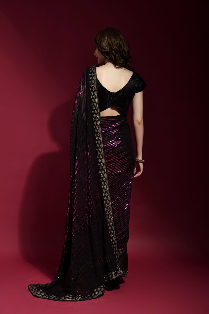 Pyramid Georgette Saree With Sequence Work (Wine)