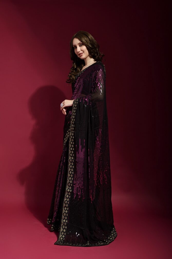 Pyramid Georgette Saree With Sequence Work (Wine)