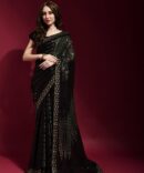 Pyramid Georgette Saree With Sequence Work (Pista)