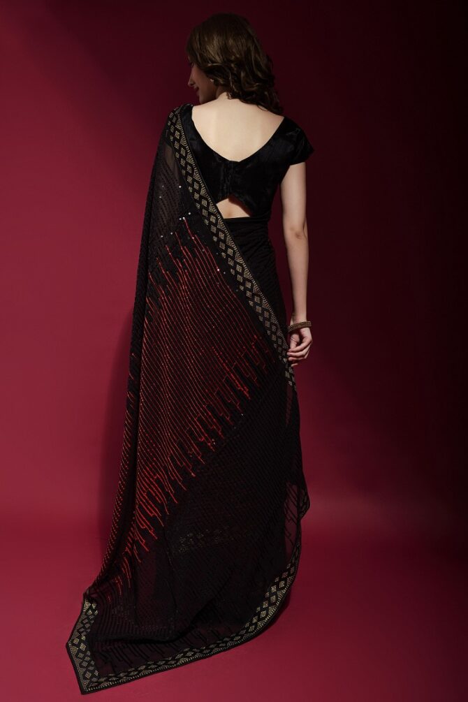 Pyramid Georgette Saree With Sequence Work (Red)