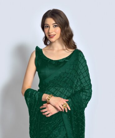 Beautiful Diamond Chokdi Seqwance Work Saree (Green)