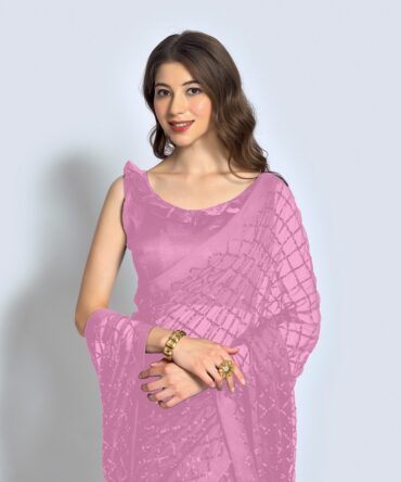 Beautiful Diamond Chokdi Seqwance Work Saree (Onion)