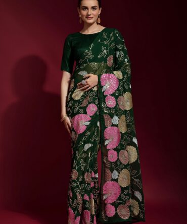 Gulabo premium georgette saree (Green)