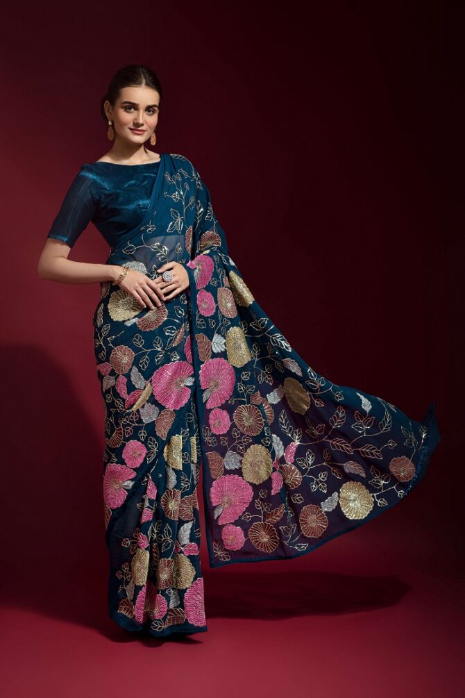 Gulabo premium georgette saree (Petrol)