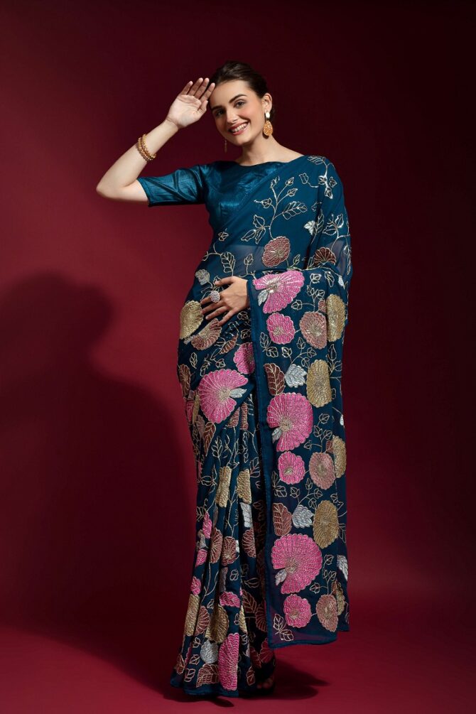 Gulabo premium georgette saree (Petrol)