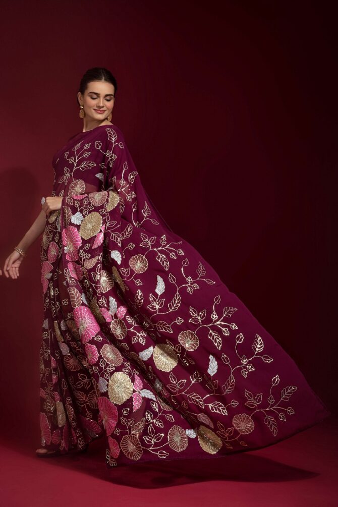 Gulabo premium georgette saree (Wine)