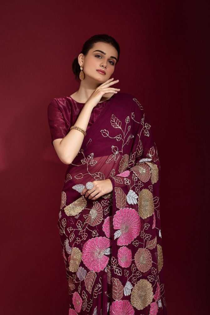 Gulabo premium georgette saree (Wine)