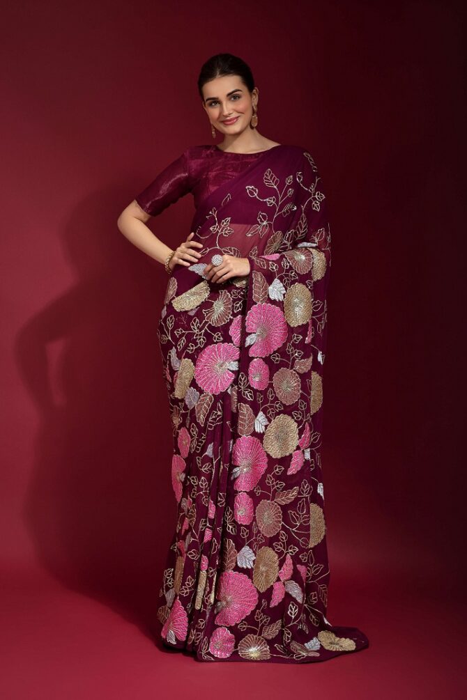 Gulabo premium georgette saree (Wine)