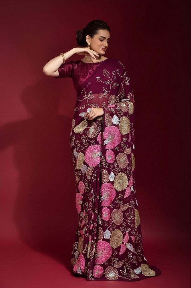 Gulabo premium georgette saree (Wine)