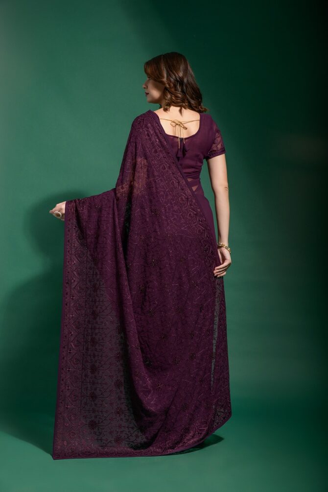 Gauri Heavy Georgette Blooming Saree (Wine)