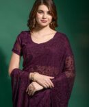 Gauri Heavy Georgette Blooming Saree (Wine)