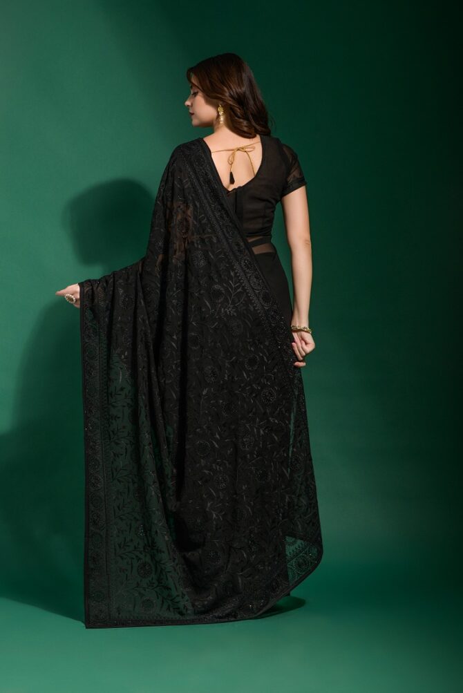 Gauri Heavy Georgette Blooming Saree (Black)