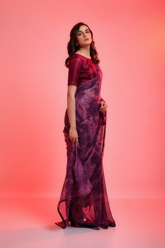 Prizam Bollywood Party Wear Saree (Jamun)