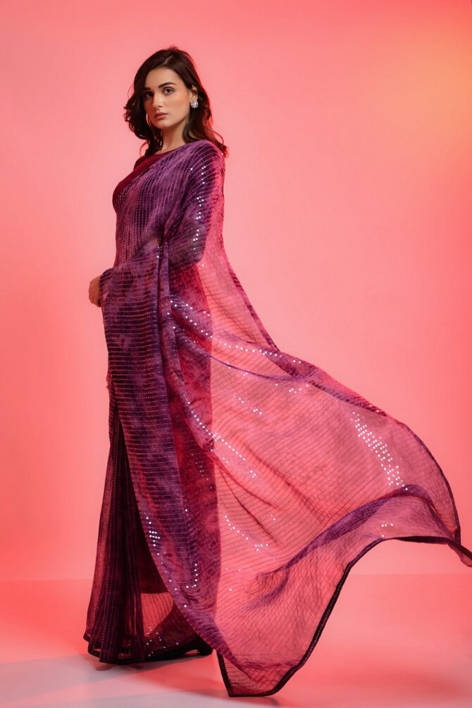 Prizam Bollywood Party Wear Saree (Jamun)