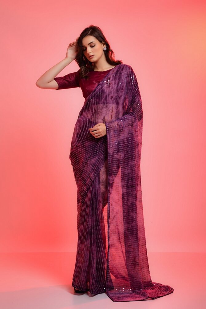 Prizam Bollywood Party Wear Saree (Jamun)