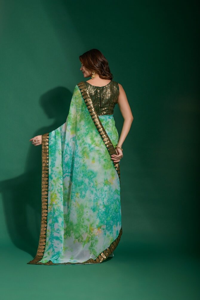 Mansuri Prizam Printed chiffon Saree (Green)