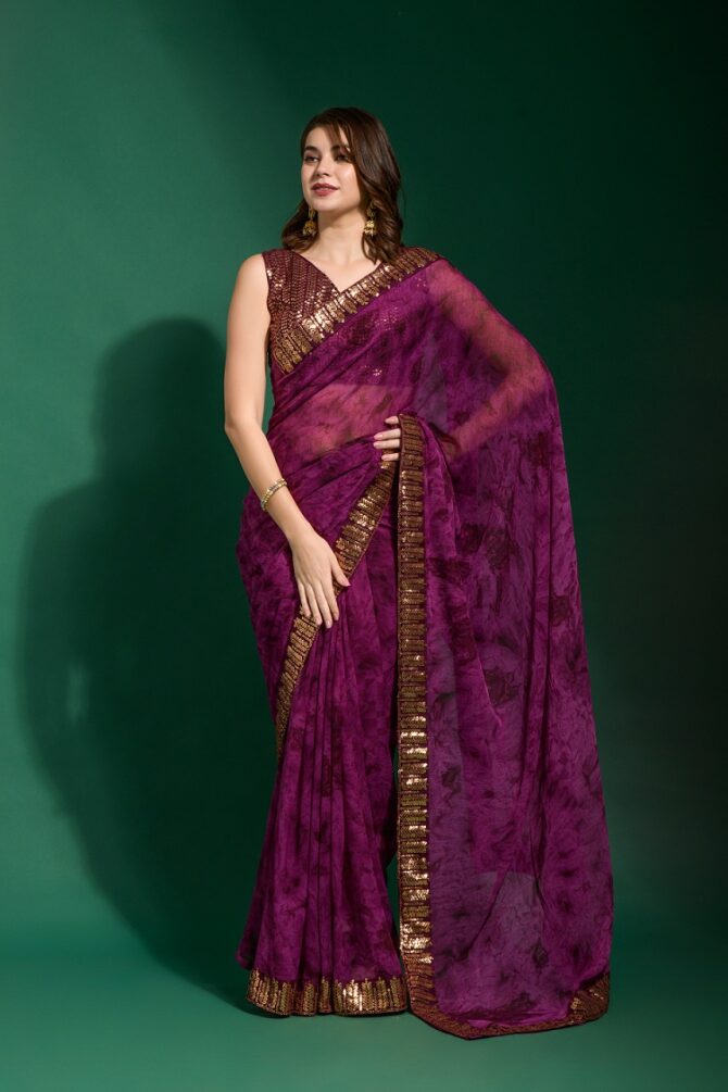 Mansuri Prizam Printed chiffon Saree (Wine)