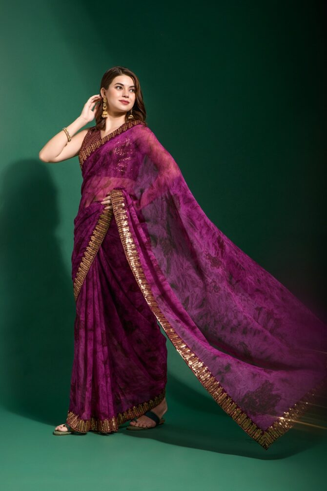 Mansuri Prizam Printed chiffon Saree (Wine)