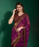 Mansuri Prizam Printed chiffon Saree (Wine)