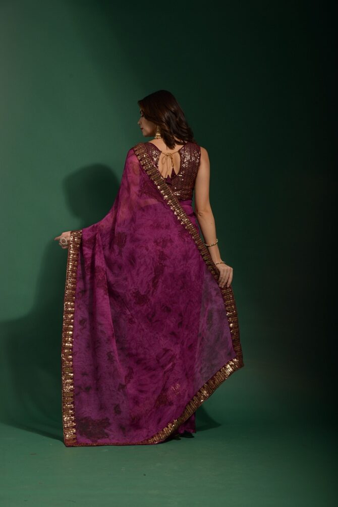 Mansuri Prizam Printed chiffon Saree (Wine)