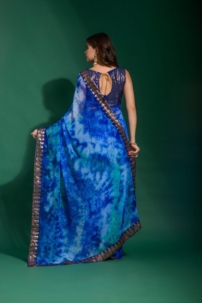 Mansuri Prizam Printed chiffon Saree (Blue)