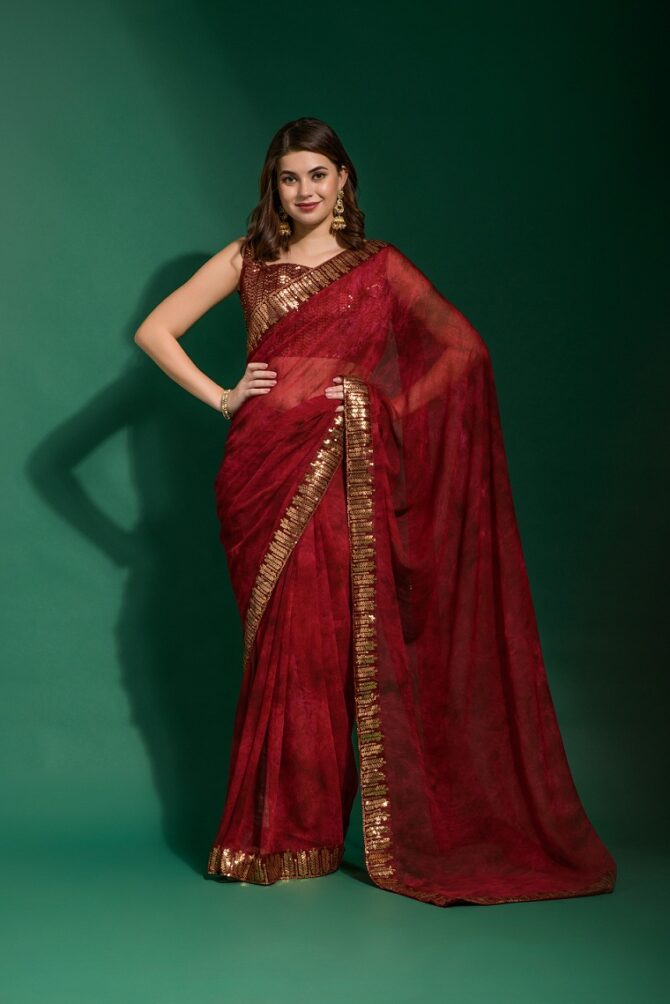 Mansuri Prizam Printed chiffon Saree (Maroon)