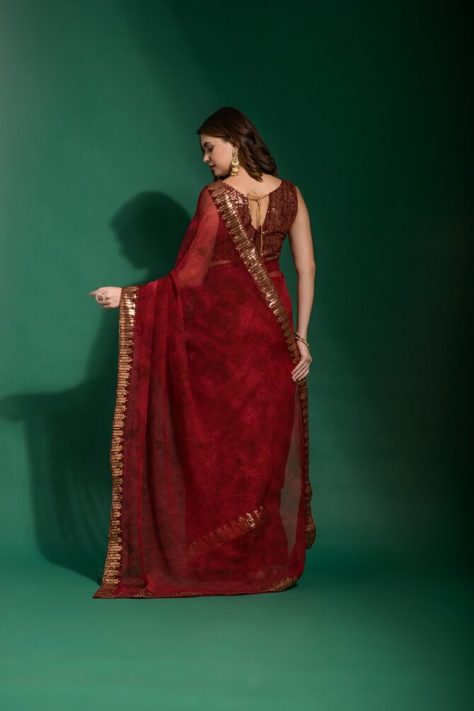 Mansuri Prizam Printed chiffon Saree (Maroon)