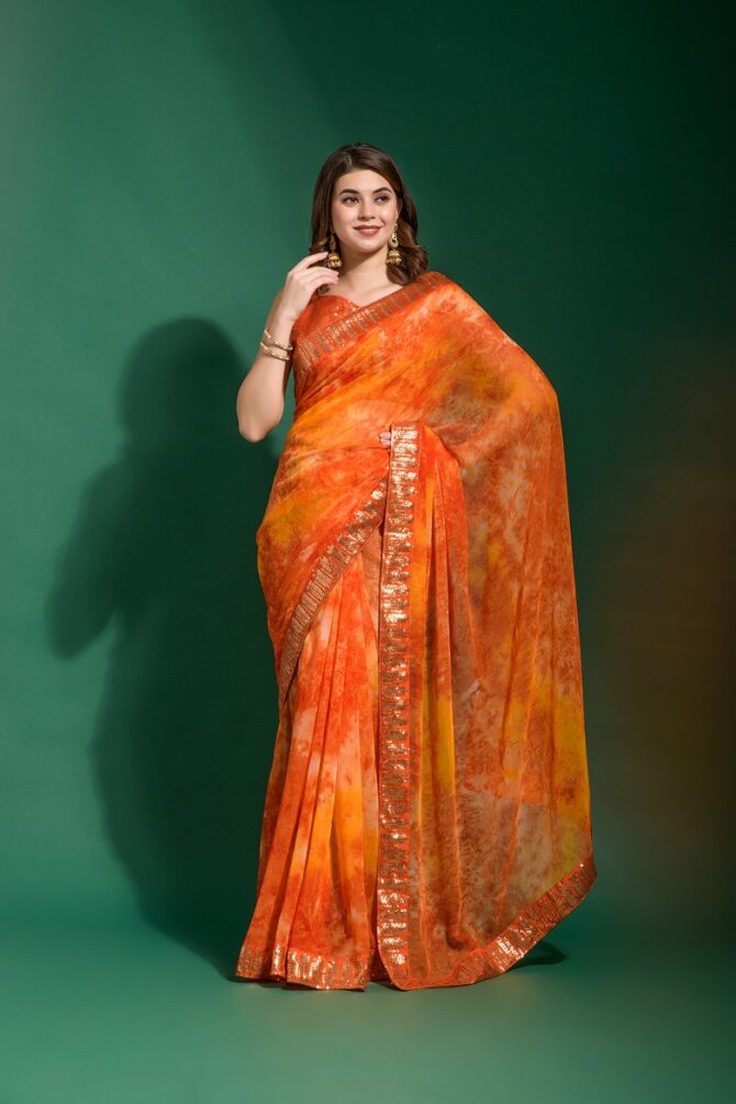 Mansuri Prizam Printed chiffon Saree (Orange)