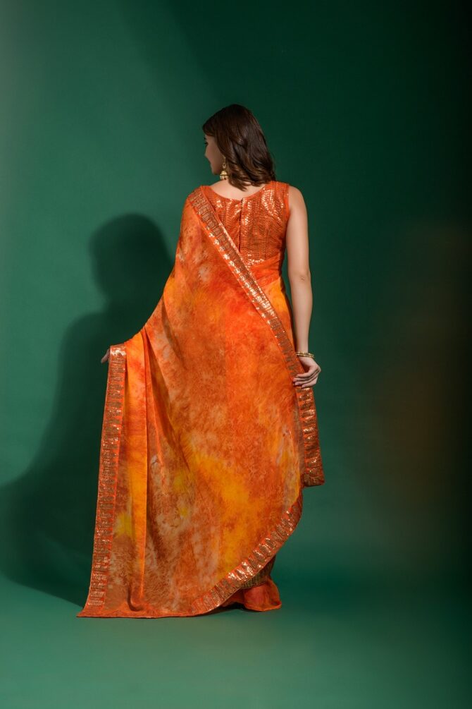 Mansuri Prizam Printed chiffon Saree (Orange)