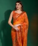 Mansuri Prizam Printed chiffon Saree (Orange)